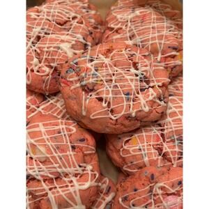 Strawberry Cookies Pink Dozen Confetti Sprinkles White Drizzle Crumble Homemade